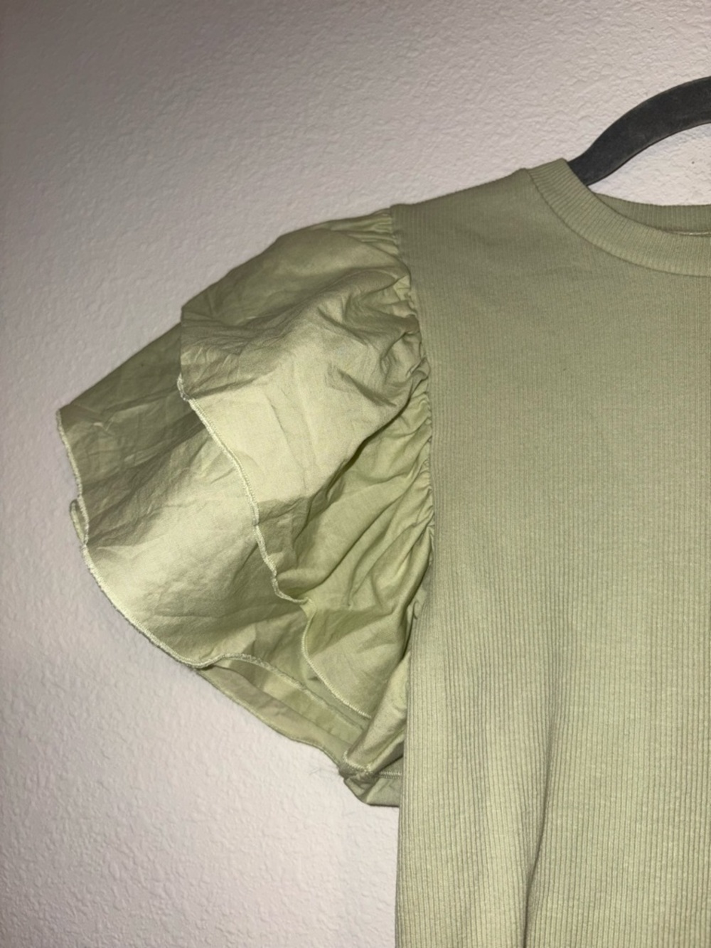 Zara Light Lime Puff-Sleeve Ribbed Bodysuit Size Small - Picture 3 of 6